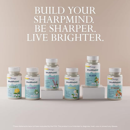 SOLARAY SharpMind Memory Formula - Brain Supplements for Memory and Focus - Cognivia, Gotu Kola & Chaga Mushroom Supplement - Ginkgo Biloba Alternative - 60-Day Guarantee - 30 Servings, 60 VegCaps