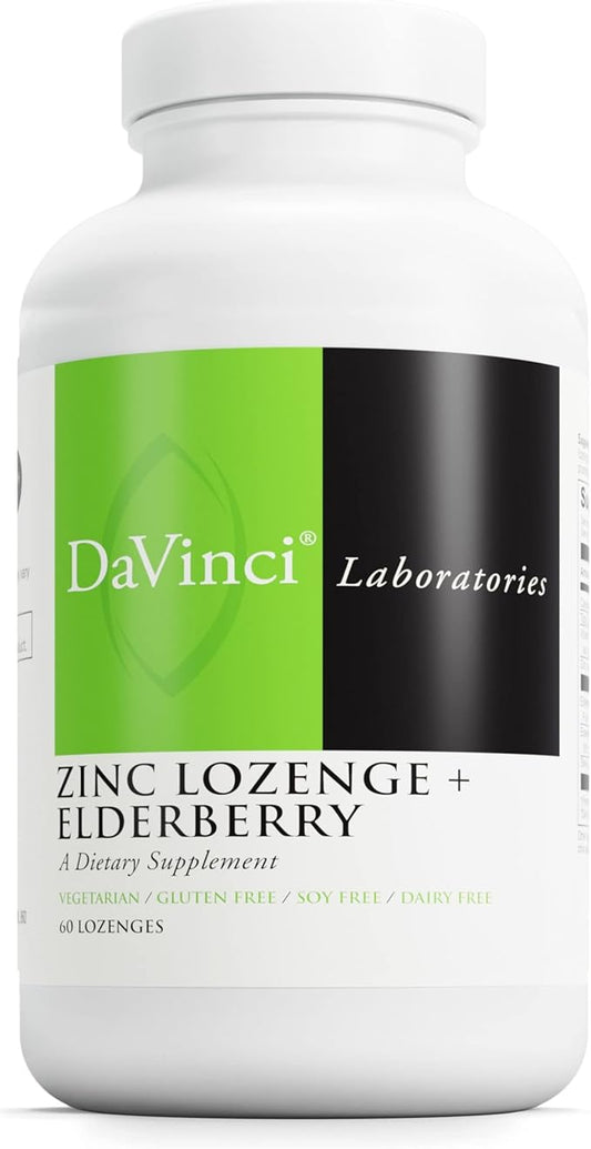 DAVINCI Labs Zinc Lozenge + Elderberry - Supplement to Support Immune System, Healthy Lungs & Throat Tissues* - with Vitamin D3, Zinc, Elderberry & More - Lemon Flavor - 60 Lozenges
