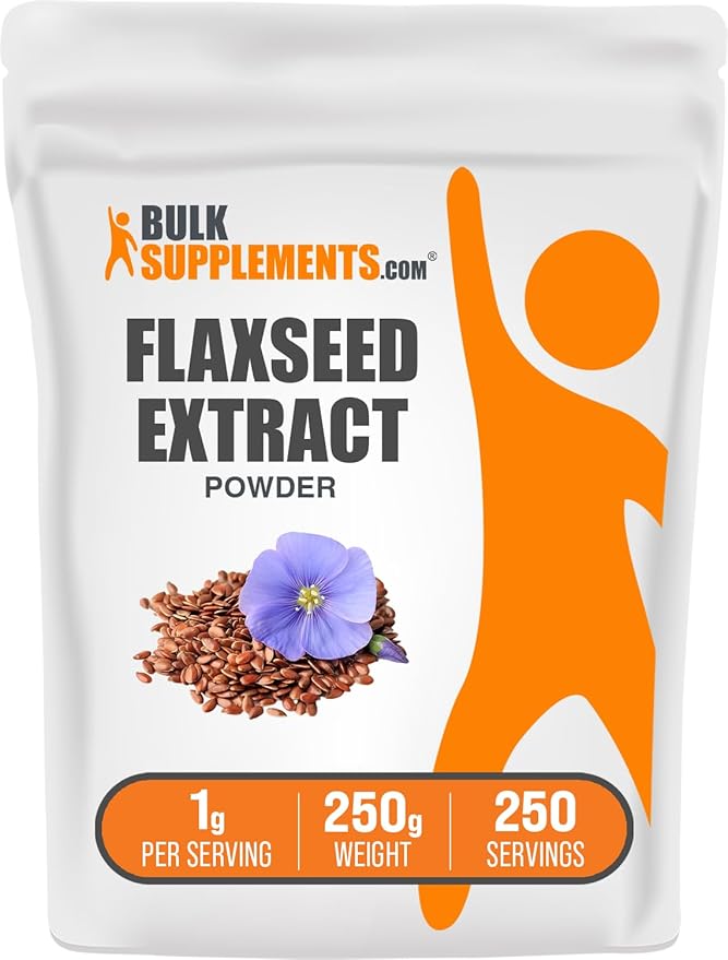 BulkSupplements.com Flaxseed Extract Powder - Omega-3 Supplement, Flaxseed Powder - Vegan & Gluten Free, 1g per Serving, 250g (8.8 oz) (Pack of 1)