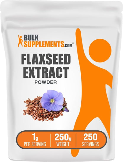 BulkSupplements.com Flaxseed Extract Powder - Omega-3 Supplement, Flaxseed Powder - Vegan & Gluten Free, 1g per Serving, 250g (8.8 oz) (Pack of 1)