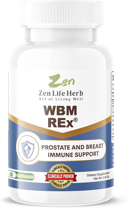 WBM REx White Button Mushrooms Ginseng Plus Clinically Proven Advanced Immune Support for Prostate and Breast Health Supplement (60 Capsules)