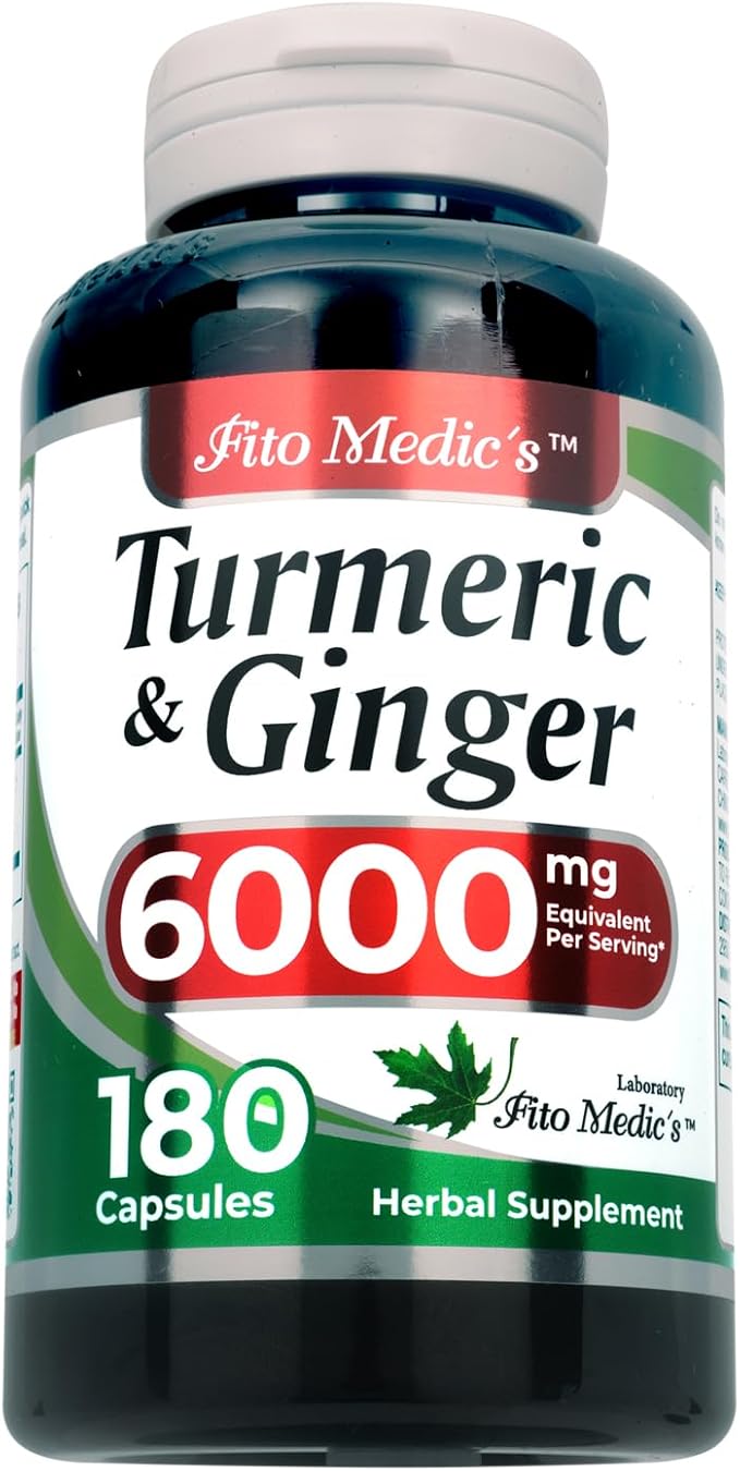 FITO MEDIC'S Lab | Tumeric and Ginger Supplement | 6000 mg | 180 Caps | Tumeric and Ginger | Ginger Supplements | Turmeric | Turmeric Supplements | Ultra high Absorption, s.
