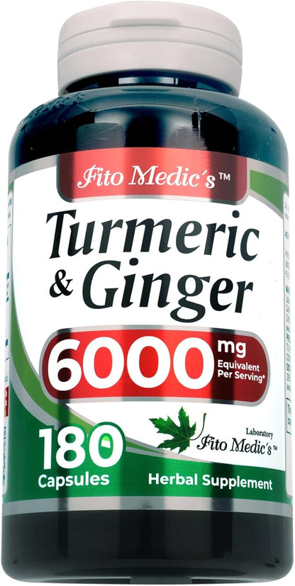 FITO MEDIC'S Lab | Tumeric and Ginger Supplement | 6000 mg | 180 Caps | Tumeric and Ginger | Ginger Supplements | Turmeric | Turmeric Supplements | Ultra high Absorption, s.