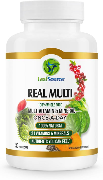 Real Multi, Multivitamin Whole Food Supplement - 21 Vitamins & Minerals Made from Real Food. Vegan, Plant-Based Nutrients Made from Real Fruits Veggies & Whole Foods (30 vcap)