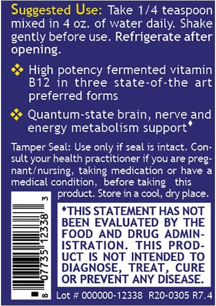 Quantum Nutrition Labs Qultured B12 - Vitamin B12, Pure B12 Liquid, B12 Sublingual, Methylated B12, Organic, Liquid Drops for Adults, Liquid B12 Supplement with Methylcobalamin - 2 Fl Oz