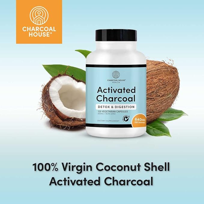 Activated Charcoal Capsules for Adults | Natural, Vegan, Non-GMO & Gluten Free | USP Charcoal Pills for Stomach Cleanse, Healthy Digestion, Gas & Nausea | USP Medical Grade | 125 ct.