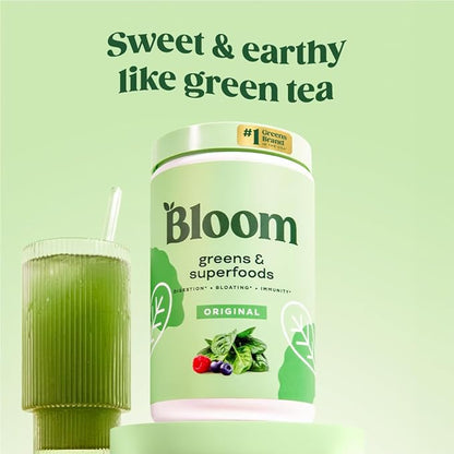 Bloom Nutrition Superfood Greens Powder, Digestive Enzymes with Probiotics and Prebiotics, Gut Health, Bloating Relief for Women, Chlorella, Green Juice Mix with Beet Root Powder, 60 SVG, Original