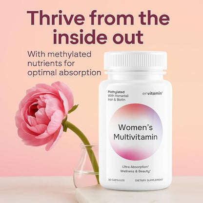 Womens Methylated Multivitamin Multimineral Horsetail, Iron, Biotin Complex with L Methylfolate for Ultra Absorption