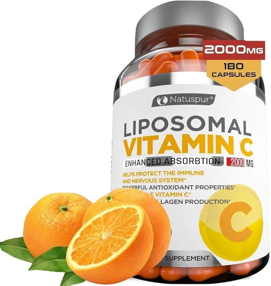Premium Liposomal Vitamin C 2000mg - 180 Capsules –Ultra Potent High Absorption Ascorbic Acid, Supports Immune System & Collagen Booster - Powerful Antioxidant High Dose - Fat Soluble