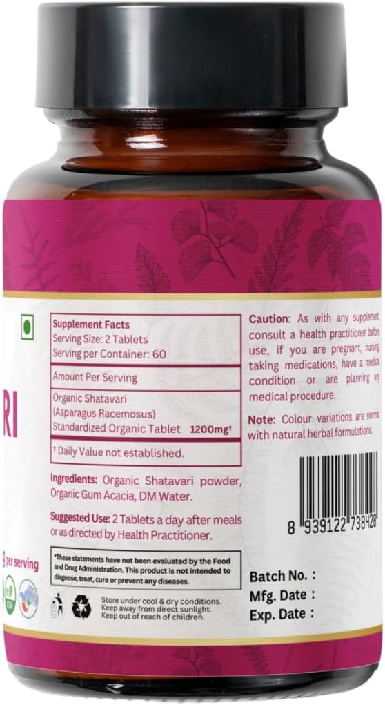 SHATAVARI 120 Tablets | Asparagus Racemosus (Shatavari) | USDA Organic Certified | Supports Women’s Health and Immune System | Organic and Natural120tab