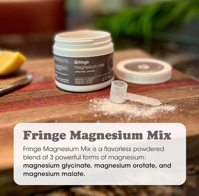 Fringe Triple Magnesium Mix Powder, Magnesium Glycinate, Orotate, & Malate, Unflavored, Clean Formula, Mix Into Anything, 30 Servings