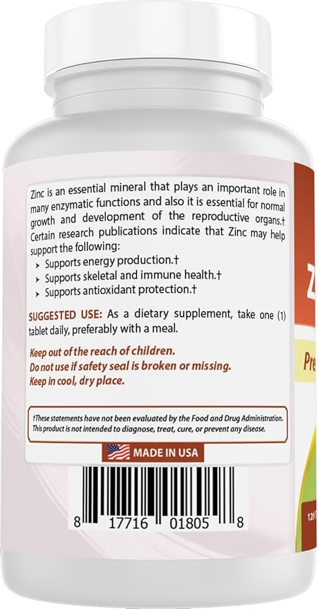 Best Naturals Zinc 30mg Supplements (as Zinc Citrate) - zinc Vitamins for Adults Immune Support - 120 Tablets (120 Count (Pack of 1))