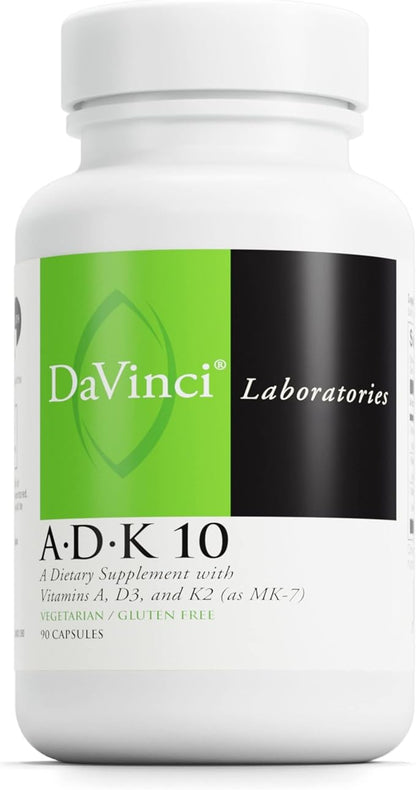 DAVINCI Labs ADK 10 - Helps Support Bone, Heart & Immune Health* - Dietary Supplement with Vitamins A, D3 & K2 (as MK-7) - Vegetarian, Gluten Free & Soy Free - 90 Capsules