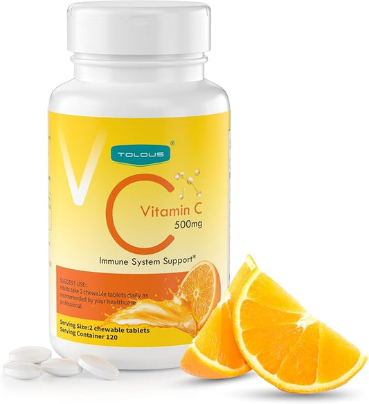 500mg Vitamin C, Immune Support, 120 Chewable Tablets, 60 Day Supply, Gluten-Free, Orange Flavor