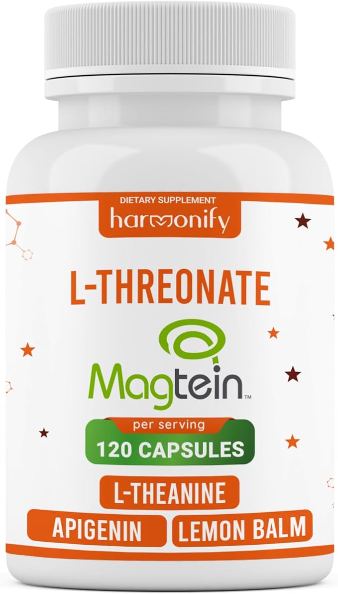 Magtein Magnesium L Threonate Supplement with L Theanine, Lemon Balm and Apigenin, High Absorption 120 Purified Veggie Capsules, 1400 mg, Gluten Free, Non-GMO, Vegetarian