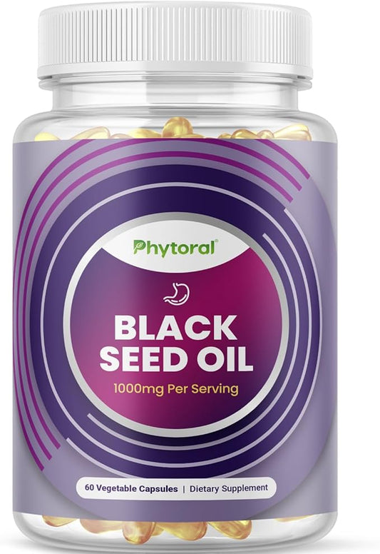 Phytoral Premium Black Seed Oil Capsules - Nigella Sativa Black Seed Oil Pills for Digestive Health Immune Support and Brain Booster Antioxidant Supplement - Full Spectrum Cumin Capsules