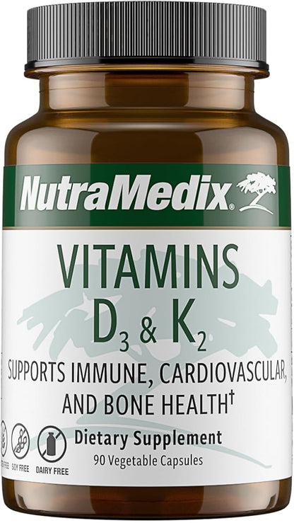 NutraMedix Vitamin D3 and K2 Immune Support Supplement for Women & Men - Help Support Heart Health - Can Assist with Calcium Metabolism (90 Capsules)