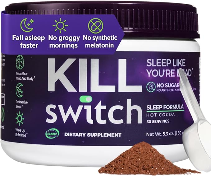 KillSwitch Magnesium Hot Chocolate Sleep Aid – Sleep Cocoa Nootropic Sleep Support Supplement, Magnesium Powder for Restful Nights & Productive Days, Real Cacao, Sugar‑Free, Made in USA, 30 Servings