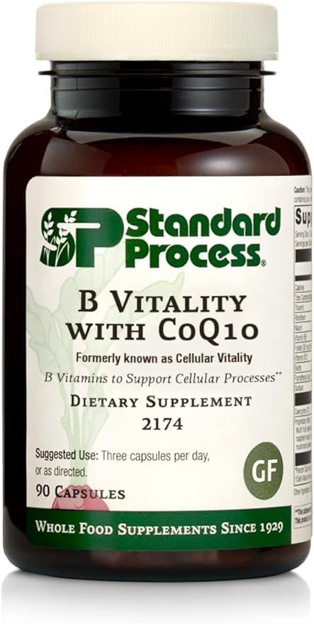 Standard Process Inc. B Vitality with CoQ10 - Supports Cellular Processes with Thiamine,Biotin,CoQ10, Vitamin B12,Riboflavin, Niacin,Vitamin B6,Folic Acid,Pantothenic Acid,Ginseng - 90 Capsules