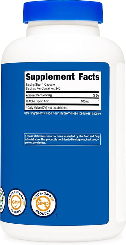 Nutricost R-Alpha Lipoic Acid 100mg, 240 Capsules - Veggie Caps, Vegan, Non-GMO, Gluten Free