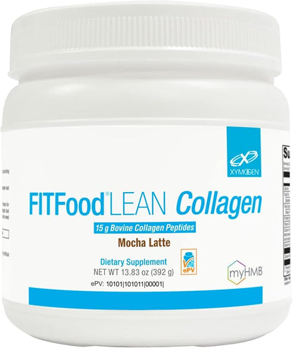 XYMOGEN FIT Food Collagen - Bovine Collagen Peptides Powder with HMB + Vitamin D3-15g Collagen Protein to Support Muscle Recovery & Collagen Production - Mocha Latte (13.83 oz)