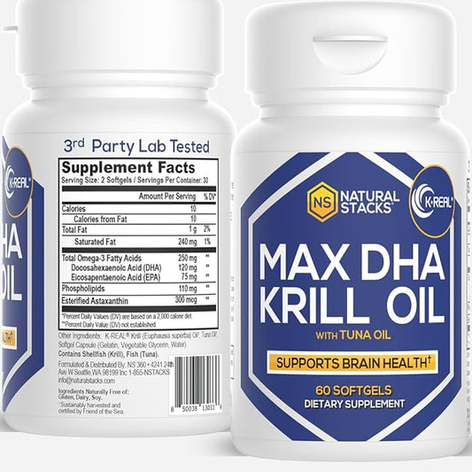 Antarctic Krill Oil Supplement - DHA EPA Omega 3 Supplement with Antioxidant Astaxanthin - Omega 3 Fish Oil to Support Brain, Heart & Joint Health - 60 Krill Oil SoftGels