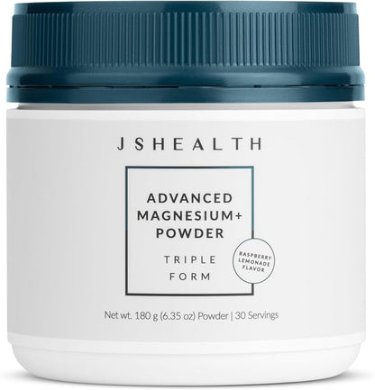 JSHealth Vitamins Advanced Magnesium+ Powder with Magnesium Glycinate & Citrate - Magnesium Supplement with 3 Forms of Bioavailable Magnesium, 400 mg/Serving