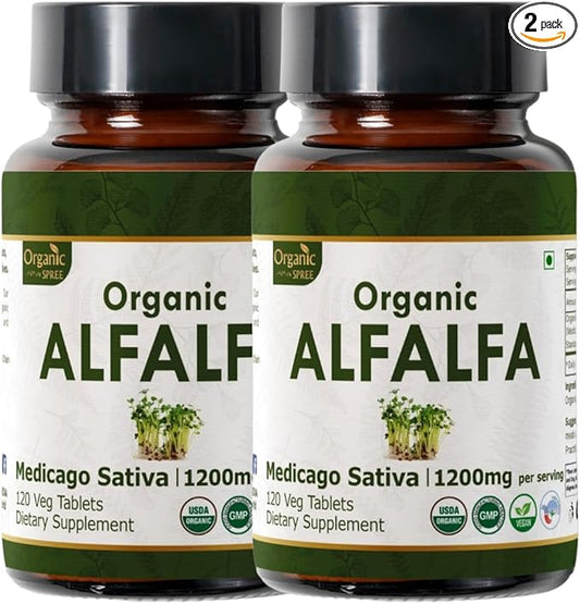 Alfalfa 120 Tablets | Medicago Sativa (Alfalfa) | USDA Organic Certified | Superfood Supplement with Vitamins and Minerals | Organic and Natural 120tab - Pack of 2