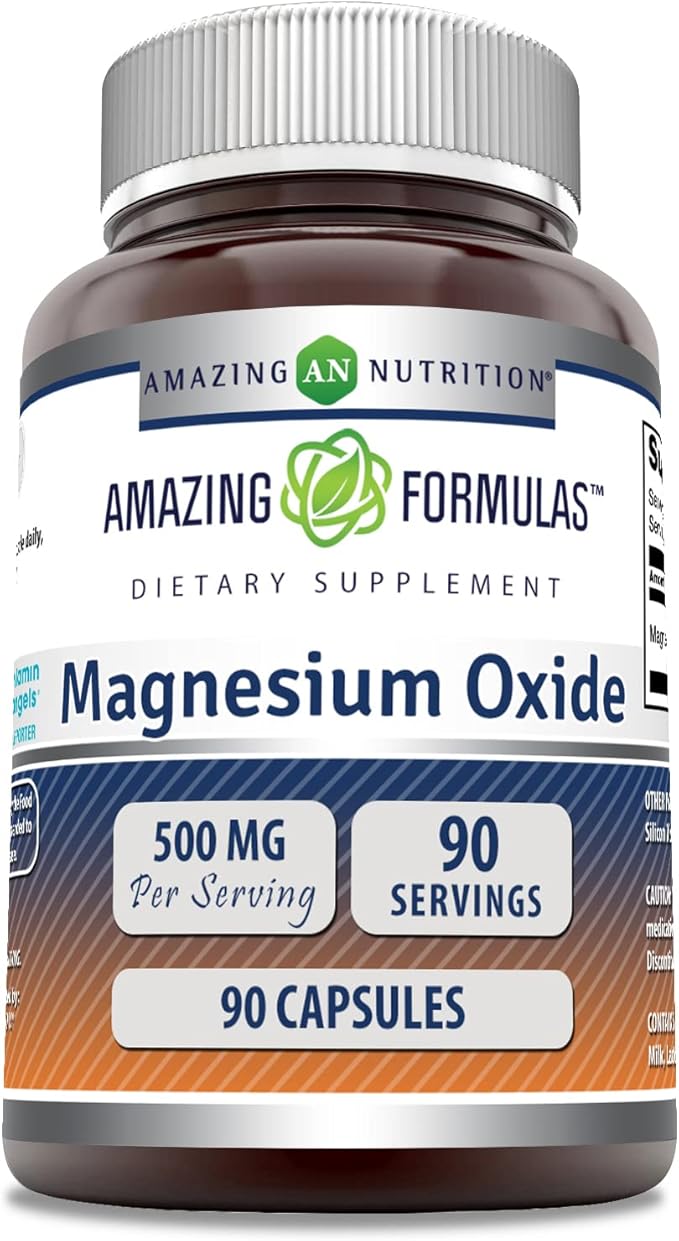 Amazing Formulas Magnesium Oxide 500mg 90 Capsules Supplement | Non-GMO | Gluten Free | Made in USA