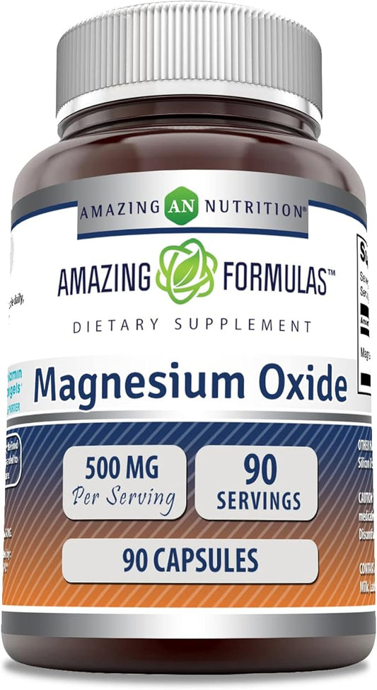 Amazing Formulas Magnesium Oxide 500mg 90 Capsules Supplement | Non-GMO | Gluten Free | Made in USA
