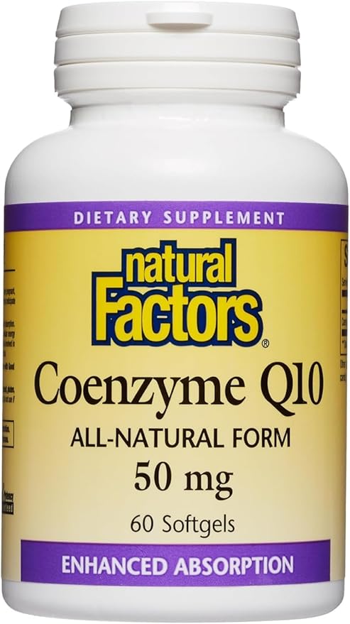 Natural Factors Coenzyme Q10 50 mg, Natural Coenzyme Q10 Supplement for Energy, Heart and Cognitive Support, 60 Softgels