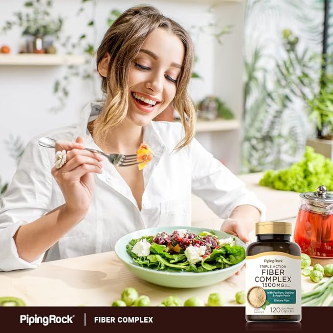 Piping Rock Fiber Complex Supplement | 1500mg | 120 Capsules | Triple Action Pills | with Psyllium, Oat Bran, and Apple Pectin | Non-GMO, Gluten Free