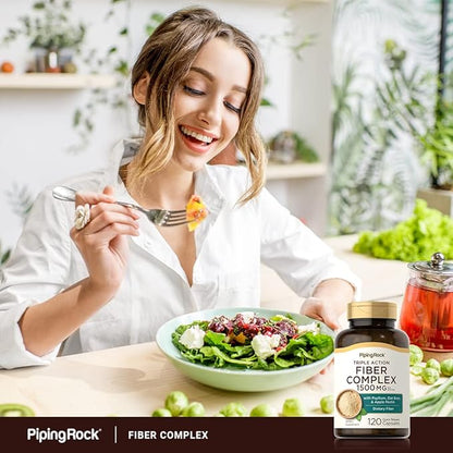 Piping Rock Fiber Complex Supplement | 1500mg | 120 Capsules | Triple Action Pills | with Psyllium, Oat Bran, and Apple Pectin | Non-GMO, Gluten Free