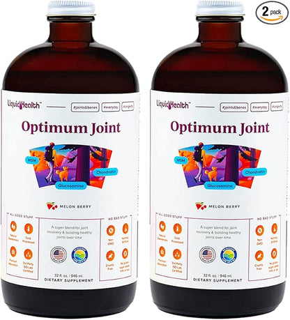 LIQUIDHEALTH Optimum Joint Support Liquid Multivitamin with Glucosamine, Chondroitin, MSM, Hyaluronic Acid - Increase Mobility, Joint Comfort, for Runners & Athletes - Made in USA, Vegan (2 Pack)