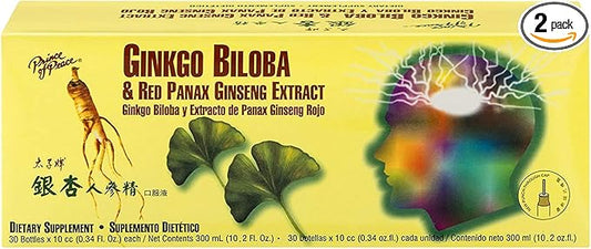 Prince Of Peace Ginkgo Biloba & Red Panax Ginseng Extract, 0.34 fl. oz. Each – Ginkgo Biloba Supplement – Chinese Red Panax Ginseng Extract – Supports Overall Well-Being - 2 Pack - 60 Bottles
