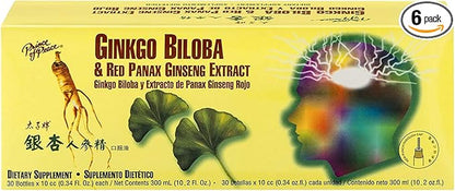 Prince Of Peace Ginkgo Biloba & Red Panax Ginseng Extract, 0.34 fl. oz. Each – Ginkgo Biloba Supplement – Chinese Red Panax Ginseng Extract – Supports Overall Well-Being - 6 Pack - 180 Bottles