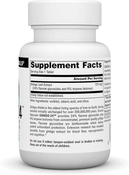 Source Naturals Ginkgo-24 - Ginkgo Biloba Extract 120 mg Supports Mental Acuity - 60 Tablets