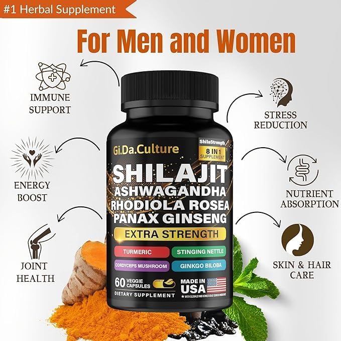 Sea Moss and Shilajit Bundle - Shilajit and Sea Moss Combo with Ashwagandha Black Seed Oil Turmeric Bladderwrack Burdock Root Black Pepper with Vitamins and Antioxidants - 60 Day Supply