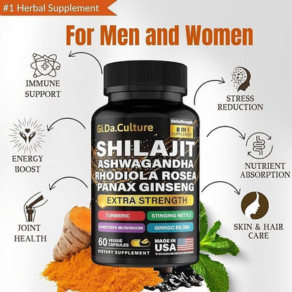 Sea Moss and Shilajit Bundle - Shilajit and Sea Moss Combo with Ashwagandha Black Seed Oil Turmeric Bladderwrack Burdock Root Black Pepper with Vitamins and Antioxidants - 60 Day Supply