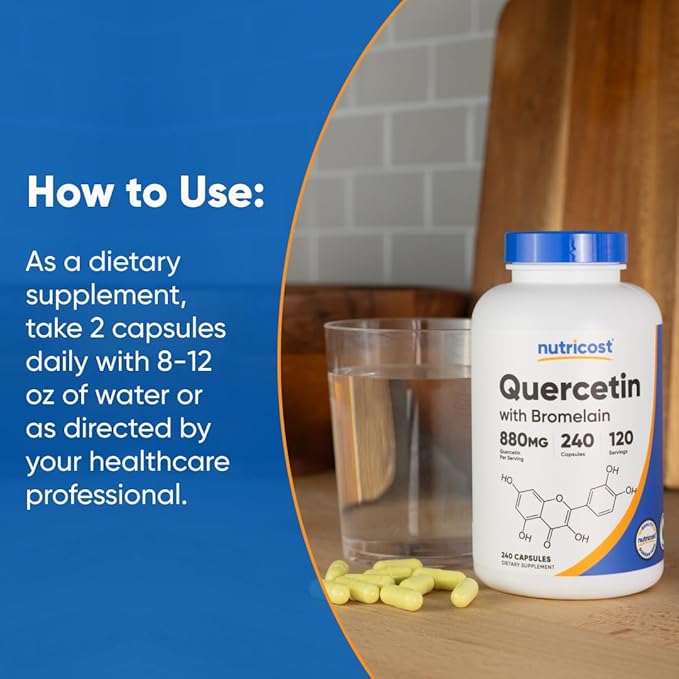 Nutricost Quercetin 880mg, 240 Vegetarian Capsules with Bromelain (165mg) - 120 Servings (440mg Quercetin Per Cap) - Gluten Free, Non-GMO