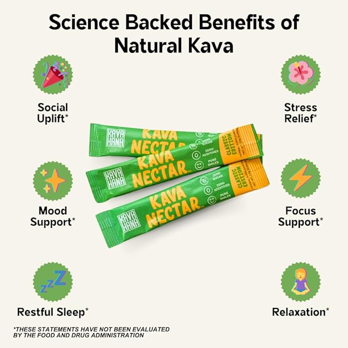 Kava Nectar Classic Ceremonial Grade Noble Kava Nectar Powder Stick Packs Promotes Social Uplift, Relaxation & Stress Support, Instant Kava Dried Kava Juice: 20 All-Natural Sticks