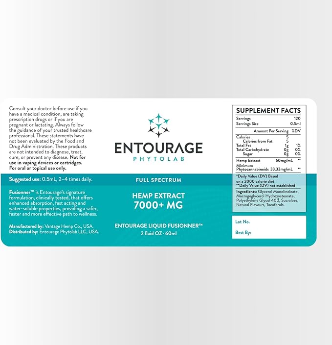 Entourage Hemp Extract – 7000 mg | Ultra-Potent, Water Soluble, CO2 Extracted, Nanotechnology | Promotes Wellness and Balance