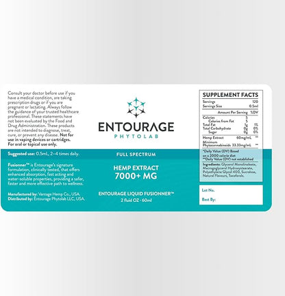 Entourage Hemp Extract – 7000 mg | Ultra-Potent, Water Soluble, CO2 Extracted, Nanotechnology | Promotes Wellness and Balance