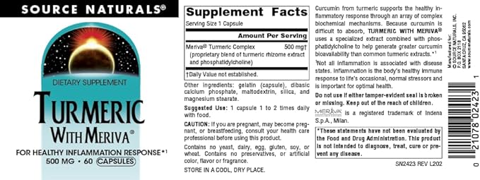 Source Naturals Turmeric with Meriva for Healthy Inflammatory Response* - 500mg, 60 Capsules