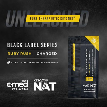 Pruvit Keto//OS Black Label Series Ruby Rush- Charged Pure Therapeutic Ketones for Muscle Growth and Avoiding Muscle Breakdown - .84 OZ
