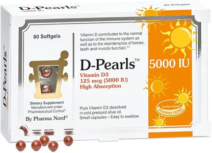 D-Pearls Vitamin D3 5000 IU (125mcg) | Easy-to-Swallow | Chosen for Major Immune Study [1] | Active Vitamin D Supplement in Cold-Pressed Olive Oil for Immune Support, Teeth, Muscle and Bone Health