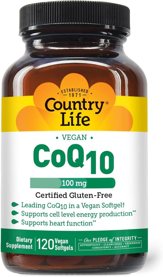 Country Life Simply CoQ10, Supports Heart Function, 100mg, 120 Softgels, Certified Gluten Free, Certified Vegan…
