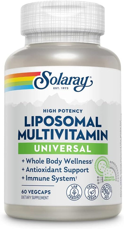 SOLARAY Liposomal Multivitamin for Men & Women, High Potency, Enhanced Absorption Vitamin C, Vitamin D, Biotin, Methyl B-12, Odor Neutral & Gentle Digestion, 30 Servings, 60 VegCaps