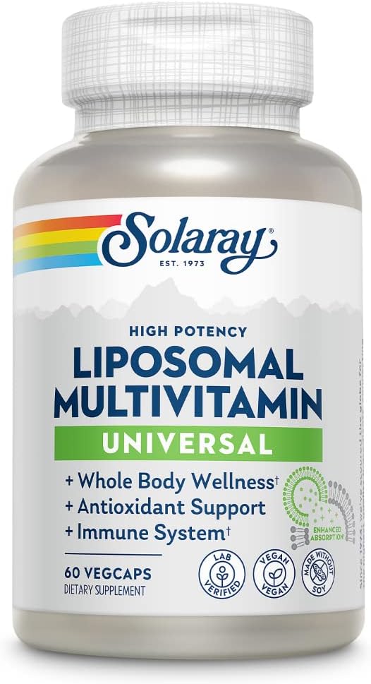 SOLARAY Liposomal Multivitamin for Men & Women, High Potency, Enhanced Absorption Vitamin C, Vitamin D, Biotin, Methyl B-12, Odor Neutral & Gentle Digestion, 30 Servings, 60 VegCaps
