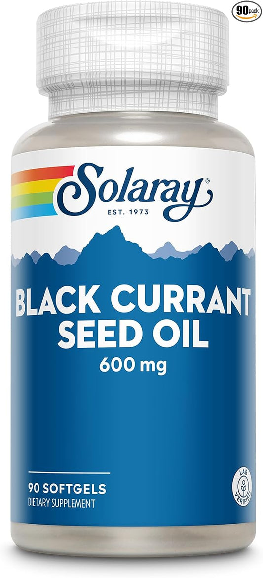 SOLARAY Black Currant Seed Oil 600 mg - Supplying Antioxidants, Gamma Linolenic Acid (GLA), Alpha Linolenic (ALA) and Linoleic Acid (LA) - Skin Health Support - 60-Day Guarantee, 90 Serv, 90 Softgels